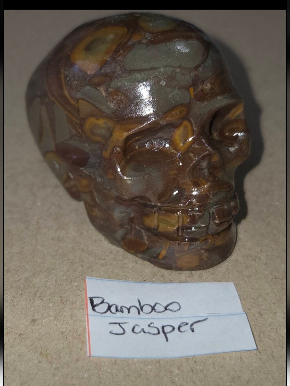 Detailed Bamboo Jasper Crystal Carved Skull Stone Sculpture Decor